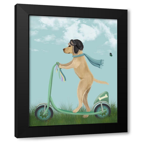 Yellow Labrador Scooter Black Modern Wood Framed Art Print with Double Matting by Fab Funky