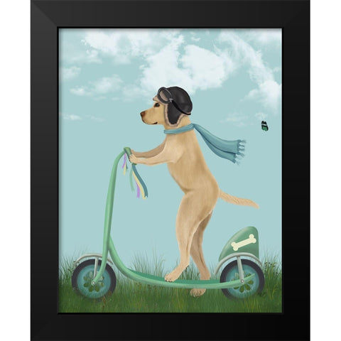 Yellow Labrador Scooter Black Modern Wood Framed Art Print by Fab Funky