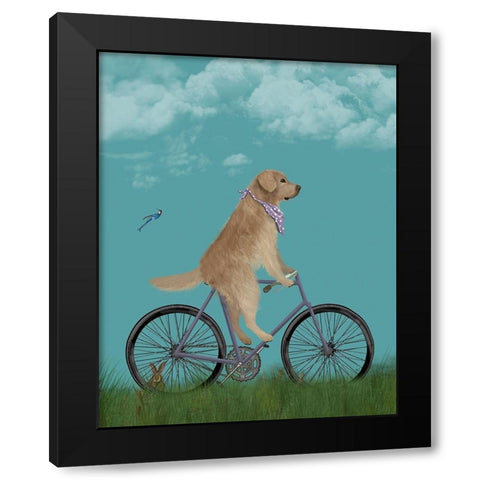 Golden Retriever Bicycle Black Modern Wood Framed Art Print by Fab Funky
