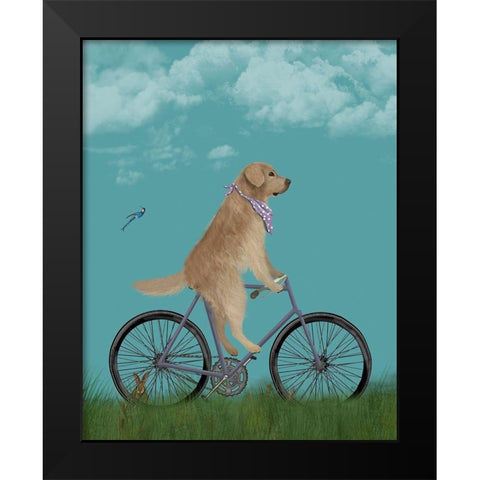 Golden Retriever Bicycle Black Modern Wood Framed Art Print by Fab Funky