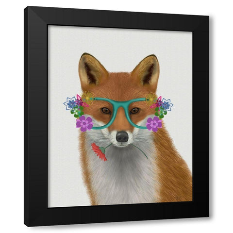 Fox and Flower Glasses Black Modern Wood Framed Art Print with Double Matting by Fab Funky