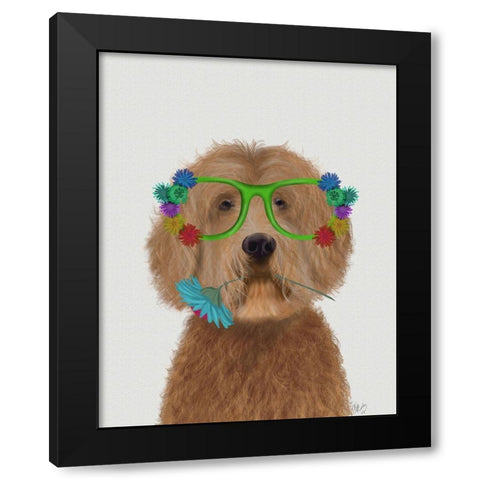 Labradoodle Golden and Flower Glasses Black Modern Wood Framed Art Print with Double Matting by Fab Funky
