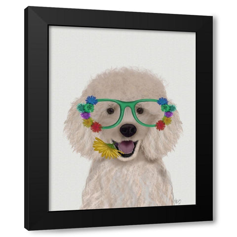 Poodle, White and Flower Glasses Black Modern Wood Framed Art Print with Double Matting by Fab Funky