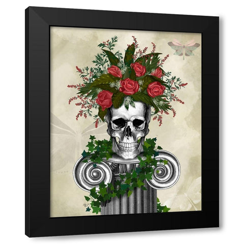 Skull with Roses and Berries Black Modern Wood Framed Art Print with Double Matting by Fab Funky