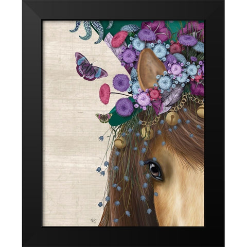 Horse Mad Hatter, Close Up Black Modern Wood Framed Art Print by Fab Funky
