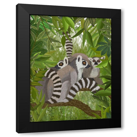 Lemur Family in Canopy Black Modern Wood Framed Art Print with Double Matting by Fab Funky