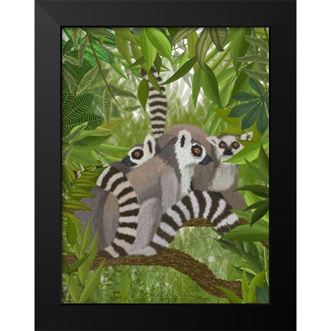 Lemur Family in Canopy Black Modern Wood Framed Art Print by Fab Funky
