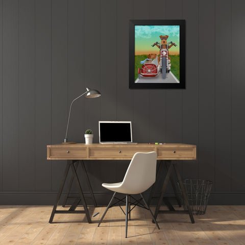 Airedale Chopper and Sidecar Black Modern Wood Framed Art Print by Fab Funky