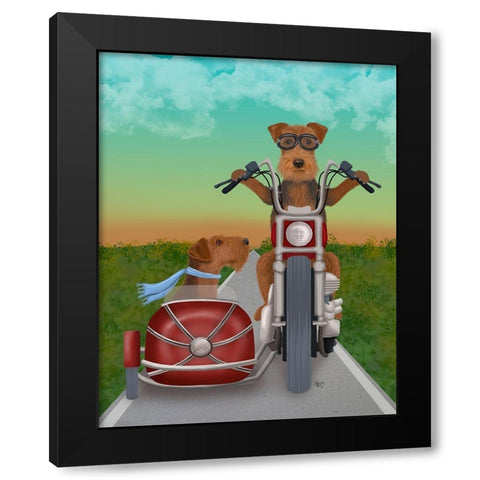 Airedale Chopper and Sidecar Black Modern Wood Framed Art Print with Double Matting by Fab Funky