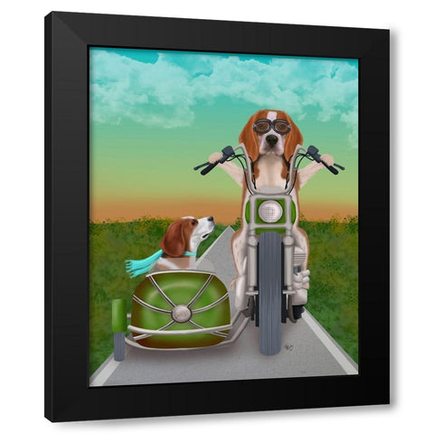 Beagle Chopper and Sidecar Black Modern Wood Framed Art Print with Double Matting by Fab Funky
