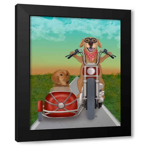 Golden Retriever Chopper and Sidecar Black Modern Wood Framed Art Print with Double Matting by Fab Funky