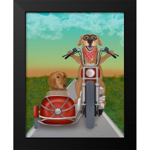 Golden Retriever Chopper and Sidecar Black Modern Wood Framed Art Print by Fab Funky