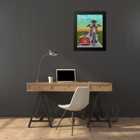Great Dane Chopper and Sidecar Black Modern Wood Framed Art Print by Fab Funky