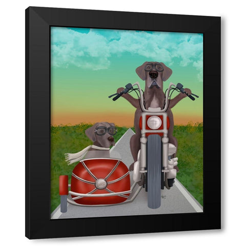 Great Dane Chopper and Sidecar Black Modern Wood Framed Art Print with Double Matting by Fab Funky
