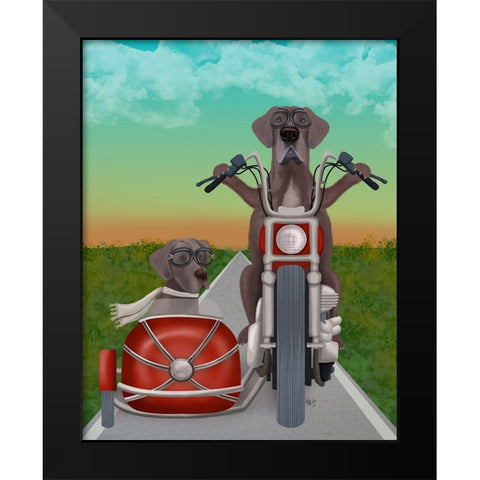 Great Dane Chopper and Sidecar Black Modern Wood Framed Art Print by Fab Funky