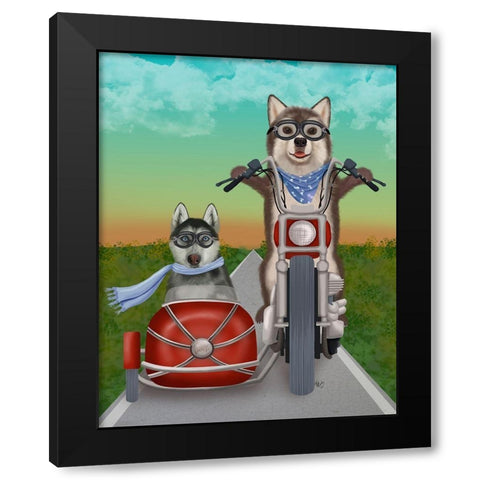 Husky Chopper and Sidecar Black Modern Wood Framed Art Print with Double Matting by Fab Funky