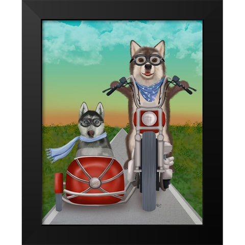 Husky Chopper and Sidecar Black Modern Wood Framed Art Print by Fab Funky
