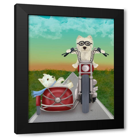Westie Chopper and Sidecar Black Modern Wood Framed Art Print with Double Matting by Fab Funky