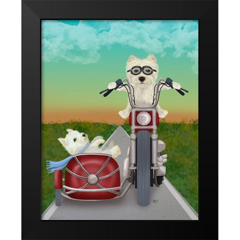 Westie Chopper and Sidecar Black Modern Wood Framed Art Print by Fab Funky