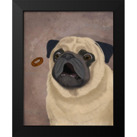 Pug, Catch 1 Black Modern Wood Framed Art Print by Fab Funky