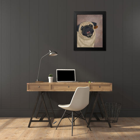 Pug, Catch 2 Black Modern Wood Framed Art Print by Fab Funky