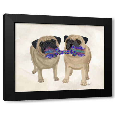 Pugs and Cloth Bone Black Modern Wood Framed Art Print with Double Matting by Fab Funky