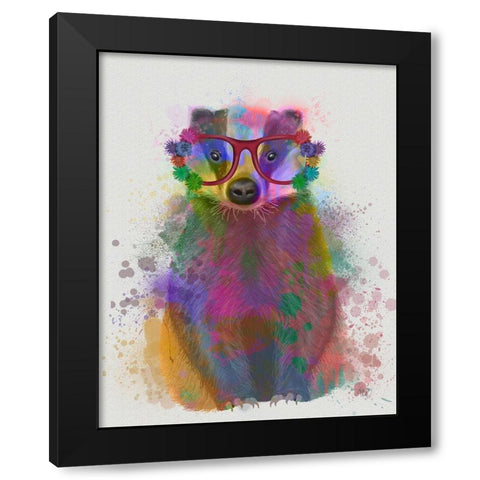 Badger Rainbow Splash Black Modern Wood Framed Art Print with Double Matting by Fab Funky