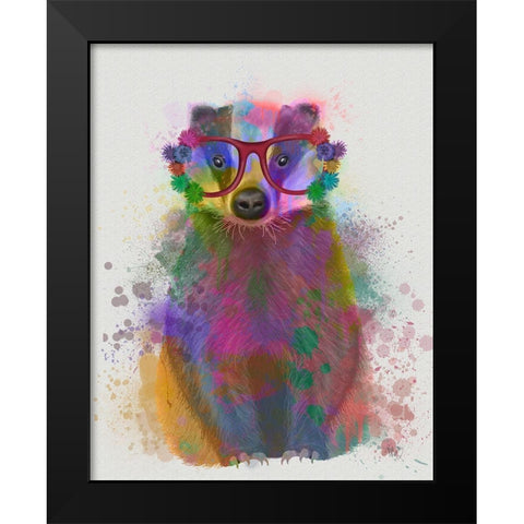 Badger Rainbow Splash Black Modern Wood Framed Art Print by Fab Funky