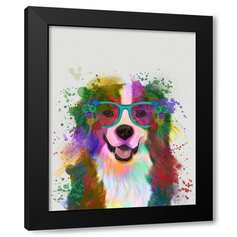 Bernese Rainbow Splash Black Modern Wood Framed Art Print with Double Matting by Fab Funky
