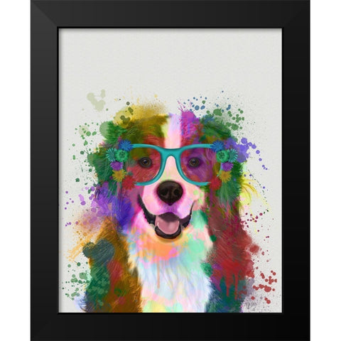 Bernese Rainbow Splash Black Modern Wood Framed Art Print by Fab Funky