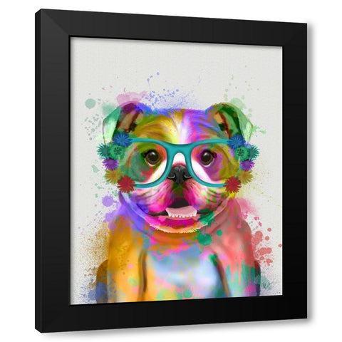 English Bulldog Rainbow Splash Black Modern Wood Framed Art Print by Fab Funky