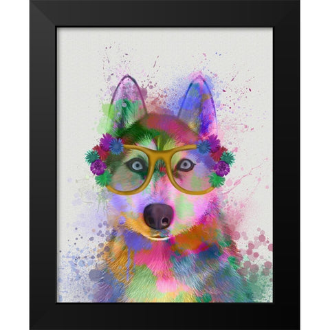 Husky Rainbow Splash Black Modern Wood Framed Art Print by Fab Funky