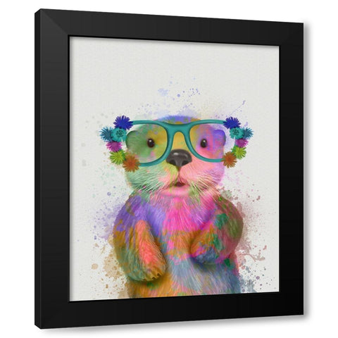 Otter Rainbow Splash Black Modern Wood Framed Art Print with Double Matting by Fab Funky