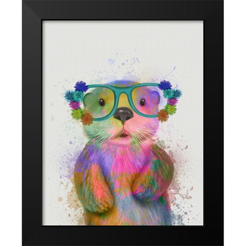 Otter Rainbow Splash Black Modern Wood Framed Art Print by Fab Funky