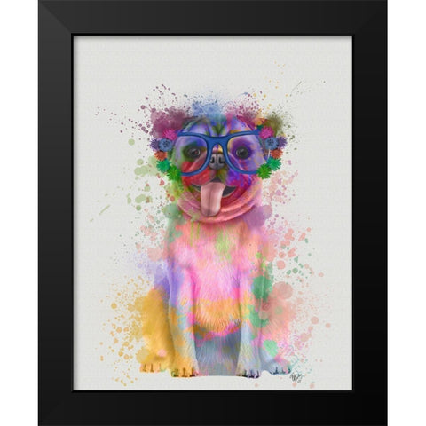 Pug Rainbow Splash Black Modern Wood Framed Art Print by Fab Funky