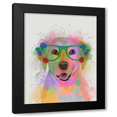 Yellow Labrador Rainbow Splash Black Modern Wood Framed Art Print with Double Matting by Fab Funky