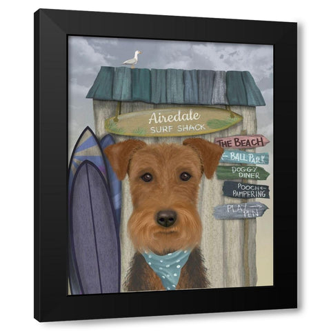 Airedale Surf Shack Black Modern Wood Framed Art Print with Double Matting by Fab Funky