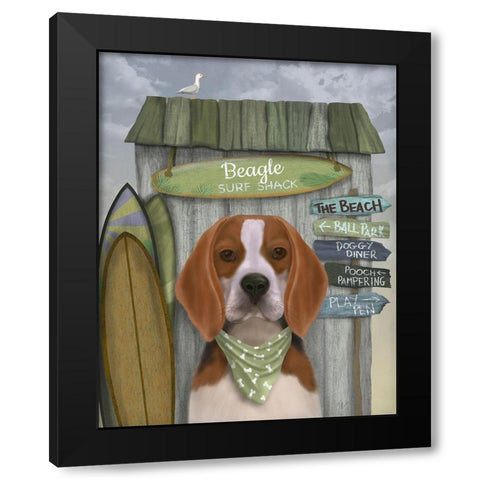 Beagle Surf Shack Black Modern Wood Framed Art Print with Double Matting by Fab Funky