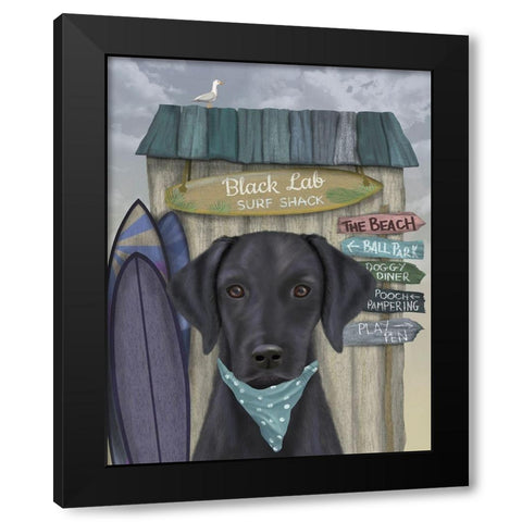 Black Labrador Surf Shack Black Modern Wood Framed Art Print with Double Matting by Fab Funky