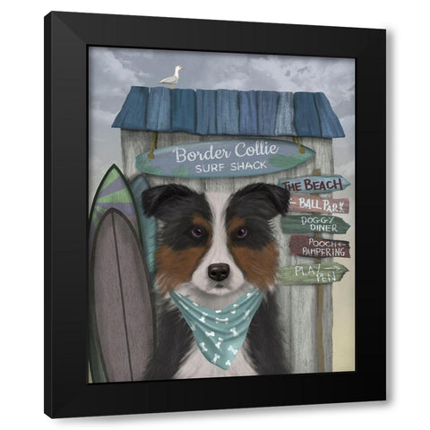 Border Collie, Tricolour, Surf Shack Black Modern Wood Framed Art Print with Double Matting by Fab Funky