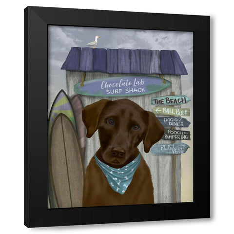 Chocolate Labrador Surf Shack Black Modern Wood Framed Art Print with Double Matting by Fab Funky
