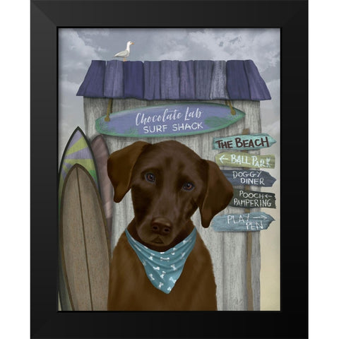 Chocolate Labrador Surf Shack Black Modern Wood Framed Art Print by Fab Funky