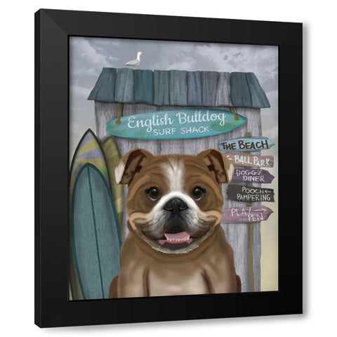 English Bulldog Surf Shack Black Modern Wood Framed Art Print with Double Matting by Fab Funky