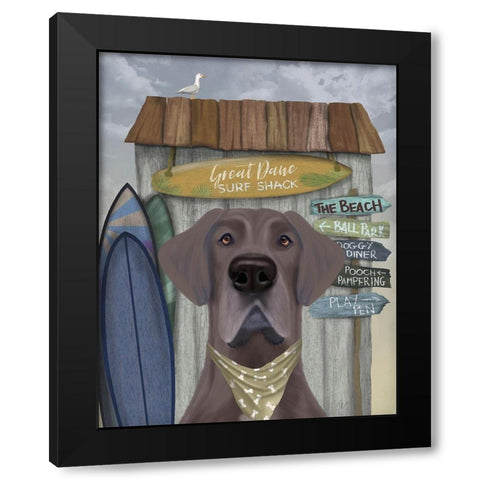 Great Dane Surf Shack Black Modern Wood Framed Art Print with Double Matting by Fab Funky