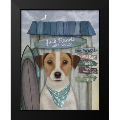 Jack Russell Surf Shack Black Modern Wood Framed Art Print by Fab Funky