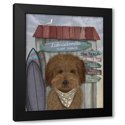 Labradoodle, Brown, Surf Shack Black Modern Wood Framed Art Print with Double Matting by Fab Funky