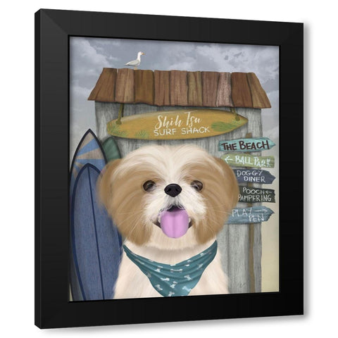 Shih Tsu Surf Shack Black Modern Wood Framed Art Print by Fab Funky