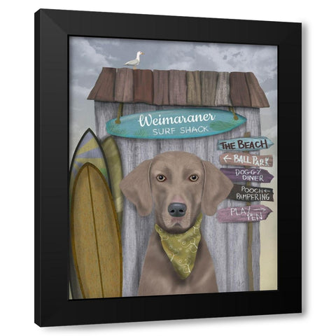 Weimaraner Surf Shack Black Modern Wood Framed Art Print by Fab Funky