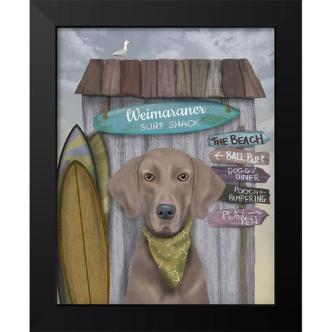 Weimaraner Surf Shack Black Modern Wood Framed Art Print by Fab Funky
