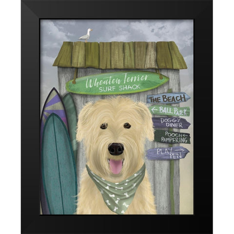 Wheaten Terrier Surf Shack Black Modern Wood Framed Art Print by Fab Funky